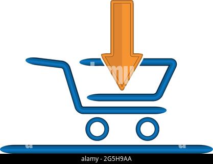 Warenkorb-Symbol und Abwärtspfeil, Darstellung des Umsatzrückgangs Stock Vektor