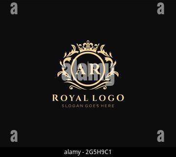 AR Letter Luxurious Brand Logo Template, für Restaurant, Royalty, Boutique, Cafe, Hotel, Wappentisch, Schmuck, Mode und andere Vektorgrafik. Stock Vektor