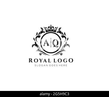 AQ Letter Luxurious Brand Logo Template, für Restaurant, Royalty, Boutique, Cafe, Hotel, Wappentisch, Schmuck, Mode und andere Vektorgrafik. Stock Vektor