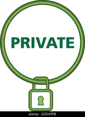 Privat mit Vorhängeschloss-Symbol. Flache Vektorgrafik auf weißem Hintergrund. Stock Vektor