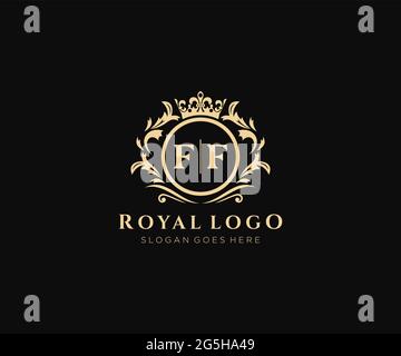 Ff Buchstabe Luxurious Brand Logo Template, für Restaurant, Royalty, Boutique, Cafe, Hotel, Wappentisch, Schmuck, Mode und andere Vektorgrafik. Stock Vektor