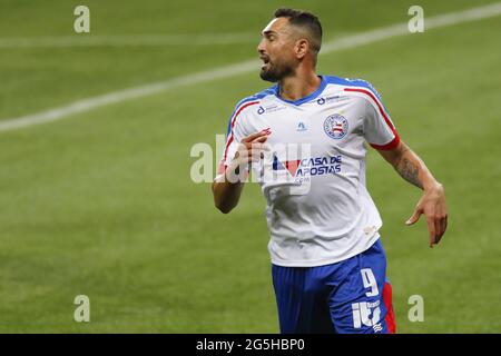 Gilberto von Bahia während des Fußballspiels der brasilianischen Nationalliga (Campeonato Brasileiro) zwischen Palmeiras und Bahia im Allianz Parque, der früher als Palestra Italia in Sao Paulo, Brasilien, bekannt war. Palmeiras gewann das Spiel 3-2 mit einem Verletzungszeitsieger von Libertadores Final Torschütze Breno Lopes. Gustavo Scarpa und Raphael Veiga erzielten auch für Palmeiras mit den Bahia-Toren von Luiz Otavio und Maycon Douglas. Das Ergebnis verlässt Palmeiras auf dem dritten Platz und Bahia auf dem fünften Platz, Bragantino führt die Meisterschaft an. Kredit: SPP Sport Pressefoto. /Alamy Live News Stockfoto