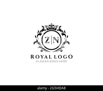 ZN Letter Luxurious Brand Logo Template, für Restaurant, Royalty, Boutique, Cafe, Hotel, Wappentisch, Schmuck, Mode und andere Vektorgrafik. Stock Vektor