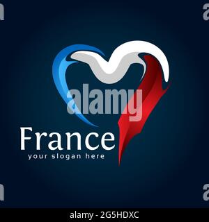 Vektor mit Herz der französischen Flagge auf blauem Hintergrund mit Farbverlauf. Vektorgrafik Stock Vektor