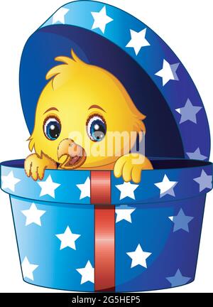 Niedliches kleines Baby-Huhn in einer Geschenkbox Stock Vektor