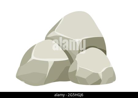 Stein, Steinhaufen isoliert auf weißem Hintergrund. Großes Boulder-Element, Granitblock für ui-Spiele, Dekoration, Cliparts im Cartoon-Stil. Vektorgrafik Stock Vektor