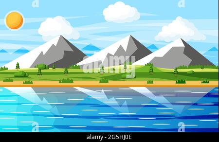 Landschaft Aus Bergen Und Fluss. Stock Vektor