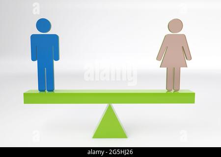 Spektakuläres Konzept über GLEICHHEITSGENDERINNEN und -Männer bei 3D-RENDERING. Stockfoto