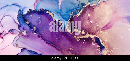 Nahaufnahme von bunten Alkoholtinten abstrakter Textur, trendige Tapete. Art for Design Projekt als Hintergrund für Einladung oder Grußkarten, Poster, Stockfoto