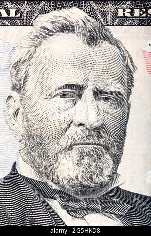 Porträt des US-Staatsmannes, Ulysses S. Grant über Makro. Stockfoto