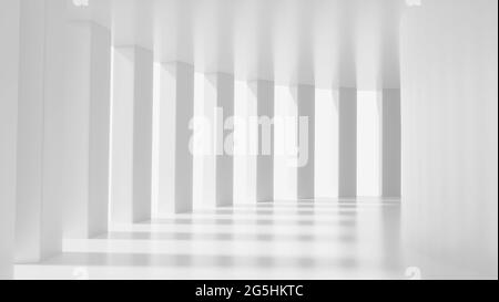 Weißer futuristischer Korridor, Mock-up-Szene, abstraktes Sci-Fi-Interior-Design, 3D-Rendering, 3D-Illustration Stockfoto