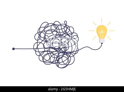 Komplexe einfache Weg von Anfang bis Idee. Chaos Vereinfachung, Problemlösung und Business-Lösungen Ideensuche Konzept Vektor Illustration. Stock Vektor