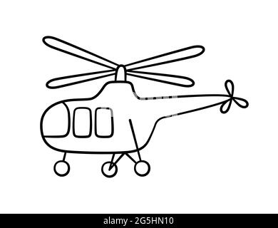 Handgezeichneter Hubschrauber. Kinder Zeichnung des Hubschraubers. Vektorgrafik im Doodle-Stil auf weißem Hintergrund Stock Vektor