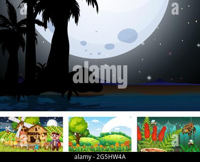 Vier verschiedene horizontale Naturszenen Stock Vektor