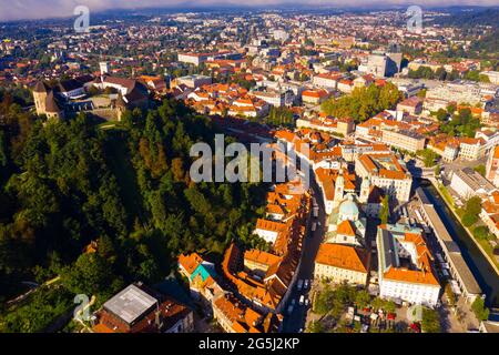 Luftaufnahme der Stadt Ljubljana, Slowenien Stockfoto