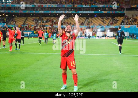 Die belgische Fußballnationalmannschaft Dries Mertens feiert ihr Jubiläum, nachdem sie die EM-Europameisterschaft 2020 der belgischen Fußballnationalmannschaft im Jahr 16 gewonnen hat Stockfoto