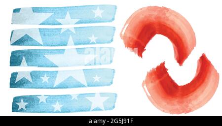 Komposition aus malerisch geschwungenen roten Streifen und blauem Rechteck mit weißen Sternen der amerikanischen Flagge Stockfoto