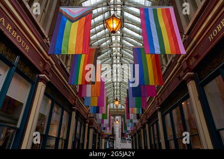 Historischer Leadenhall Markt in der City of London, England, Vereinigtes Königreich. Stockfoto