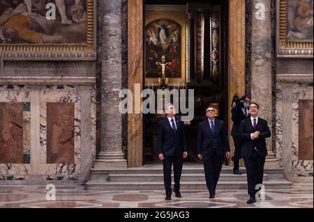 Vatikan. Juni 2021. US-Außenminister Antony Blinken besucht im Vorfeld seiner Begegnung mit Papst Franziskus im Rahmen seiner drei-Nationen-Europatour am 28. Juni 2021 den Saal der Regia im Apostolischen Palast im Vatikan. Quelle: dpa picture Alliance/Alamy Live News Stockfoto