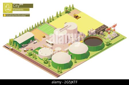 Vector isometrisches Biogaskraftwerk Stock Vektor