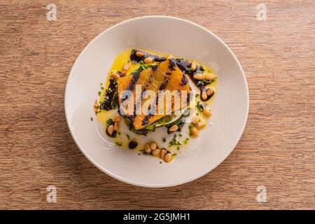 Köstliches Essen von Küchenchef Stephen Terry im Hardwick, Abergavenny, Wales. Bitte Kredit: Phillip Roberts Stockfoto