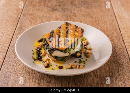 Köstliches Essen von Küchenchef Stephen Terry im Hardwick, Abergavenny, Wales. Bitte Kredit: Phillip Roberts Stockfoto