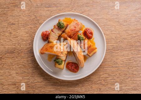 Köstliches Essen von Küchenchef Stephen Terry im Hardwick, Abergavenny, Wales. Bitte Kredit: Phillip Roberts Stockfoto