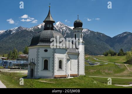 Österreich, Oesterreich, Tirol, Alpen, Seefeld, Kematen, Berge, Berg, Land, Tourismus, kirche, kirche, Leutasch, Stockfoto