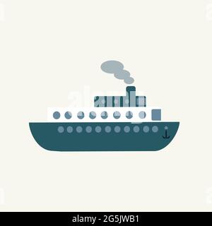 Einfache Marine Spielzeug Schiff, Seitenansicht. Niedliche Kind Transport. Vektor gezeichnet flache Illustration, Cliparts, Aufkleber. Stock Vektor