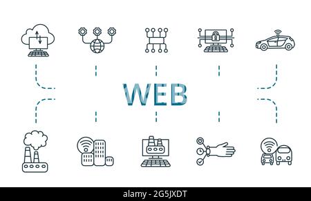 Web-Symbol festgelegt. Enthält editierbare Symbole Thema wie Cyber-Systeme, autonomes Auto, Industrie 4.0 und mehr. Stock Vektor
