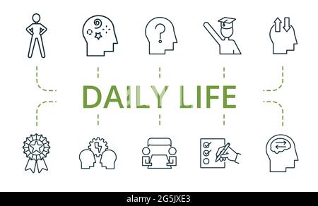 Symbol für das tägliche Leben eingestellt. Enthält editierbare Symbole Thema wie Offenheit, latteral Denken, Exzellenz und vieles mehr. Stock Vektor