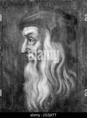 Porträt von Leonardo da Vinci (1452-1519), Architekt und Erfinder, Malerkopie von Georg Engelhard Schröder vor 1750 Stockfoto