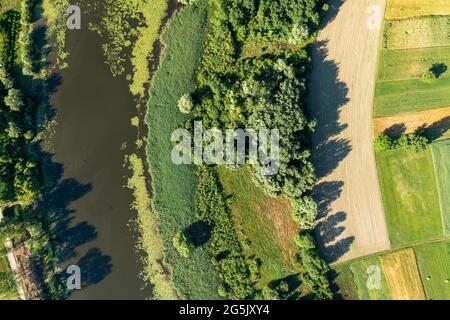 Luftbild des Ochsebow Sees des Flusses Drava, Kroatien Stockfoto