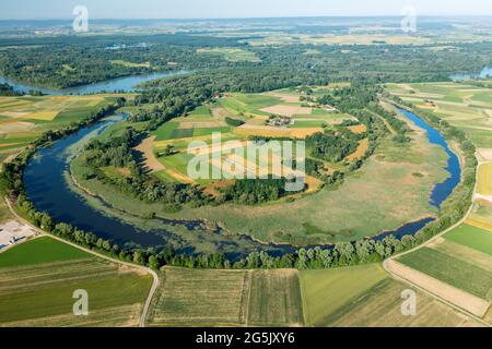 Luftbild des Ochsebow Sees des Flusses Drava, Kroatien Stockfoto