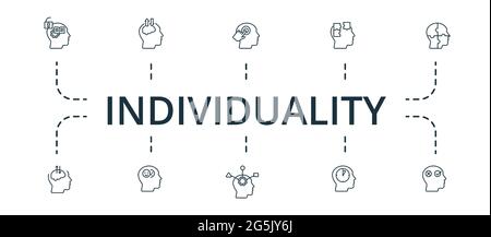 Individuality Icon Set. Enthält editierbare Symbole wie emotionale Intelligenz, kritisches Denken, schnelles Denken und mehr. Stock Vektor