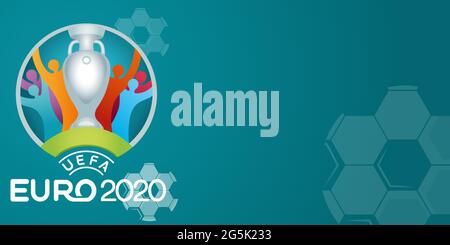 Vinnyzja, Ukraine - 28. Juni 2021. UEFA Euro 2020. Fußball- oder Fußballhintergrund mit offiziellem Fußball-Logo. Europäischer Fußballwettbewerb. Vektor i Stock Vektor
