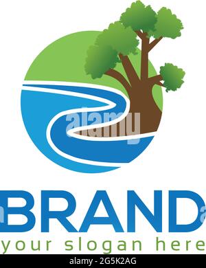 Logo-Vorlage für Baum und Flüsse, Vektorsymbol. Stock Vektor