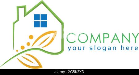 Immobilienlogo. Grünes Haus auf weißem Hintergrund. Abstraktes Haus-Logo. Logo-Vektor-Illustration Stock Vektor