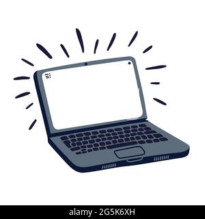 Laptop in Cartoon-Flat-Stil. Notizbuch mit leerem weißen Bildschirm auf weißem Hintergrund Vektorgrafik Stock Vektor