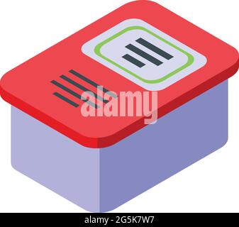 Isometrischer Vektor für Lebensmittel-Box-Symbol. Lunchbox aus Kunststoff. Mahlzeitenpaket Stock Vektor