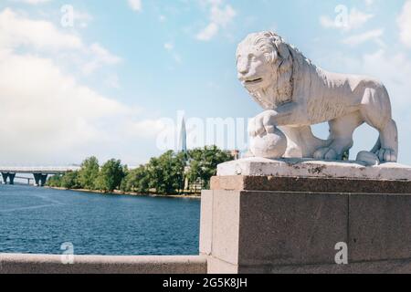 Löwe auf der westlichen Nehrung von Elagin Island. Stockfoto
