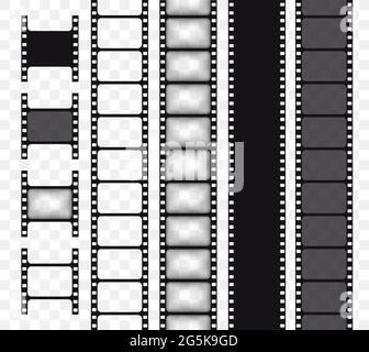 Satz von Vektorfilmstreifen, isoliert auf transparentem Hintergrund. Vektorgrafik für Filmbänder Stock Vektor