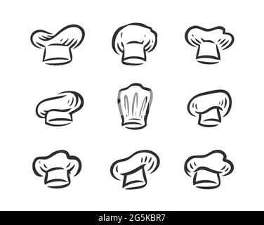 Kochmütze-Ikone. Koch, Lebensmittelkonzept. Symbol „Koch“ für die Dekoration von Restaurants oder Cafés Stock Vektor