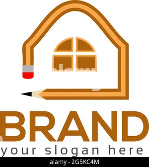 Bleistift Haus Stock Logo Vorlage, flaches Design Stock Vektor