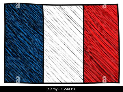 Handgezeichnete Skizze Flagge Frankreichs. Doodle-Stil Vektorgrafik Stock Vektor