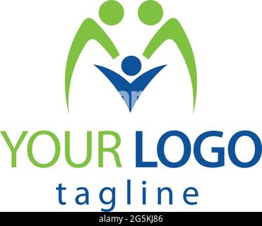 Buchstabe M mit Eltern und Kind auf weißem Hintergrund. Logo-Design-Vorlage. Flaches Design Stock Vektor