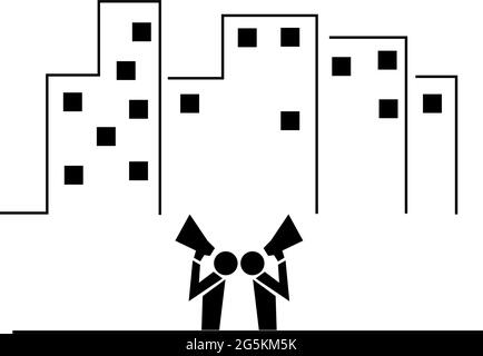 Menschen rufen auf Megaphon, Person in Marketing-Position Netzwerke. Stock Vektor