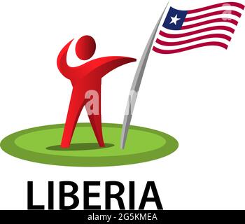 Mann mit einer Flagge von Liberia, Vektorgrafik auf weißem Hintergrund. Stock Vektor