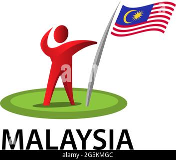 Mann mit einer Flagge Malaysias, Vektorgrafik auf weißem Hintergrund. Stock Vektor