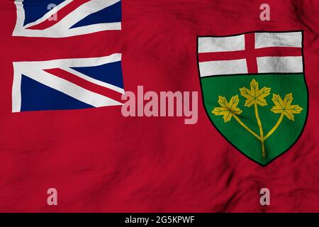 Vollbildaufnahme einer winkenden Flagge von Ontario (Kanada) in 3D-Rendering. Stockfoto